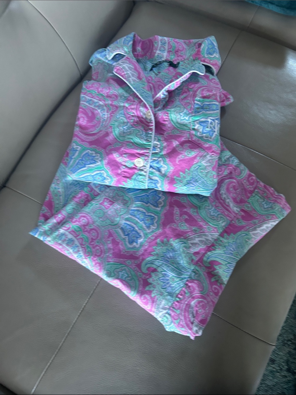 Ralph Lauren Pink Paisley Two-Piece Pajama Set Sz L